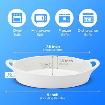 Oval Au Gratin Baking Dishes for Oven Safe and Microwave Cooking and Baking, 4 Pc. Dish Set, Heat Re...