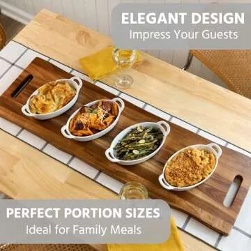 Oval Au Gratin Baking Dishes for Oven Safe and Microwave Cooking and Baking, 4 Pc. Dish Set, Heat Resistant Ceramic with Handles for Serving, Small Mini Casserole Dish, 8” x 5”, 16 oz, White