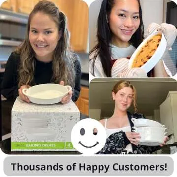 Oval Au Gratin Baking Dishes for Oven Safe and Microwave Cooking and Baking, 4 Pc. Dish Set, Heat Resistant Ceramic with Handles for Serving, Small Mini Casserole Dish, 8” x 5”, 16 oz, White