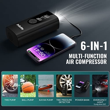 Tire Inflator Portable Air Compressor-Upgrade 20000 mAh Air Pump for Car -150 PSI Electric Tire Inflation-Cordless Tire Pump with Pressure Gauge Emergency Light for Motor, Bike, Ball, Black