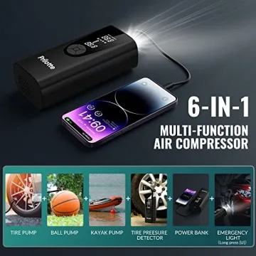 Tire Inflator Portable Air Compressor-Upgrade 20000 mAh Air Pump for Car -150 PSI Electric Tire Inflation-Cordless Tire Pump with Pressure Gauge Emergency Light for Motor, Bike, Ball, Black