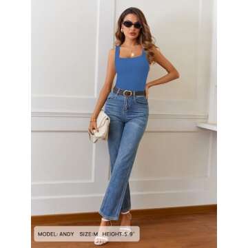 MEROKEETY Women's 2025 Ribbed Tank Tops Knit Square Neck Sleeveless Shirts Summer Casual Basic Tanks, Blue, Medium