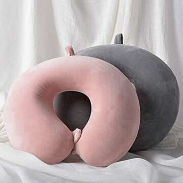 DUANY STORE Neck Pillow for Traveling, Upgraded Travel Neck Pillow for Airplane 100% Pure Memory Foam Travel Pillow for Flight Headrest Sleep, Portable Plane Accessories (Deep Pink)