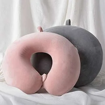 DUANY STORE Neck Pillow for Traveling, Upgraded Travel Neck Pillow for Airplane 100% Pure Memory Foam Travel Pillow for Flight Headrest Sleep, Portable Plane Accessories (Deep Pink)