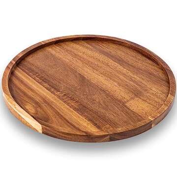 Round Wood Tray, Acacia Wooden Serving Tray, Serving Platter, Appetizer Charcuterie Board, Tray Organizer for Kitchen, Round Wood Tray for Table Centerpiece 13.8 x 13.8 x 0.8 inch