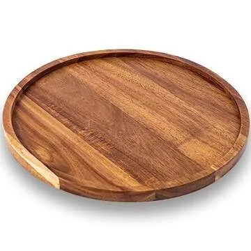 Round Wood Tray, Acacia Wooden Serving Tray, Serving Platter, Appetizer Charcuterie Board, Tray Organizer for Kitchen, Round Wood Tray for Table Centerpiece 13.8 x 13.8 x 0.8 inch