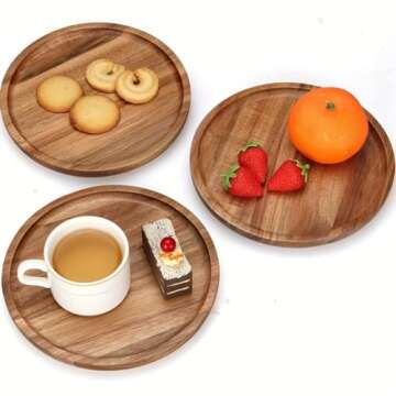 Round Wood Tray, Acacia Wooden Serving Tray, Serving Platter, Appetizer Charcuterie Board, Tray Organizer for Kitchen, Round Wood Tray for Table Centerpiece 13.8 x 13.8 x 0.8 inch