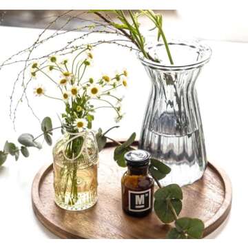 Round Wood Tray, Acacia Wooden Serving Tray, Serving Platter, Appetizer Charcuterie Board, Tray Organizer for Kitchen, Round Wood Tray for Table Centerpiece 13.8 x 13.8 x 0.8 inch