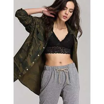 Escalier Women's Button Down Shirt Long Sleeve Causal Military Camouflage Blouse With Pocket,Camouflage,X-Small