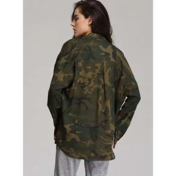 Escalier Women's Button Down Shirt Long Sleeve Causal Military Camouflage Blouse With Pocket,Camouflage,X-Small