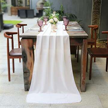2 Pack White Chiffon Table Runner, OKra.z 29x120 Inches Sheer Wedding Valentines Day Table Runners for Bridal & Baby Shower, Birthday Party Table Decorations, 90 x 120 inch