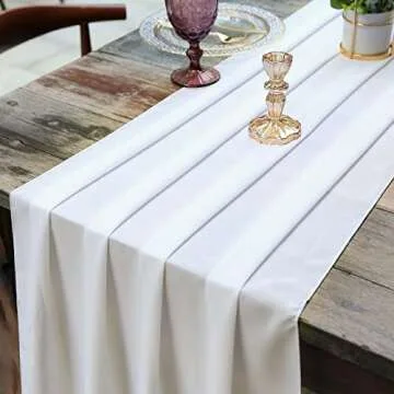 2 Pack White Chiffon Table Runner, OKra.z 29x120 Inches Sheer Wedding Valentines Day Table Runners for Bridal & Baby Shower, Birthday Party Table Decorations, 90 x 120 inch