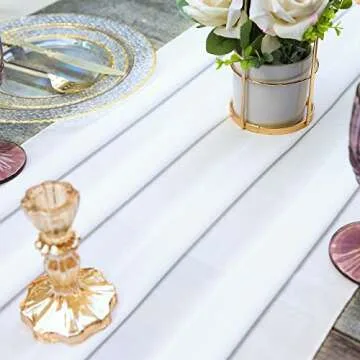 2 Pack White Chiffon Table Runner, OKra.z 29x120 Inches Sheer Wedding Valentines Day Table Runners for Bridal & Baby Shower, Birthday Party Table Decorations, 90 x 120 inch
