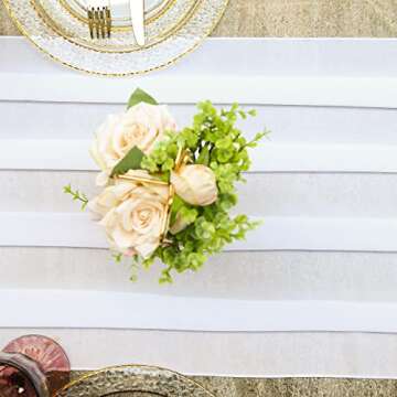2 Pack White Chiffon Table Runner, OKra.z 29x120 Inches Sheer Wedding Valentines Day Table Runners for Bridal & Baby Shower, Birthday Party Table Decorations, 90 x 120 inch