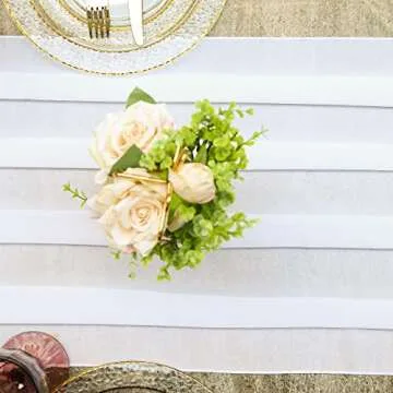 2 Pack White Chiffon Table Runner, OKra.z 29x120 Inches Sheer Wedding Valentines Day Table Runners for Bridal & Baby Shower, Birthday Party Table Decorations, 90 x 120 inch
