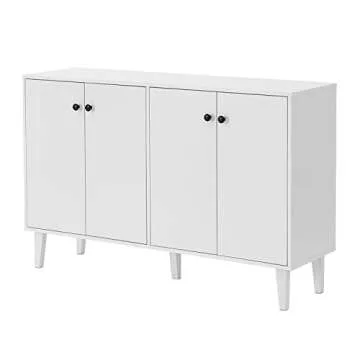 Panana Sideboard Buffet Cabinet Kitchen Storage Cabinet Living Room 4 Doors Console Table (White)