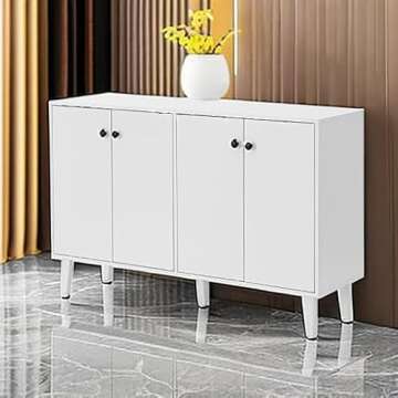 Panana Sideboard Buffet Cabinet Kitchen Storage Cabinet Living Room 4 Doors Console Table (White)