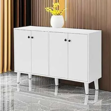 Panana Sideboard Buffet Cabinet Kitchen Storage Cabinet Living Room 4 Doors Console Table (White)