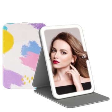 Rechargeable Travel Lighted Makeup Vanity Mirror with PU Leather Cover, Portable Travel Makeup Mirro...