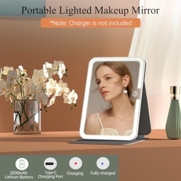 Portable Lighted Makeup Mirror with Adjustable Lighting