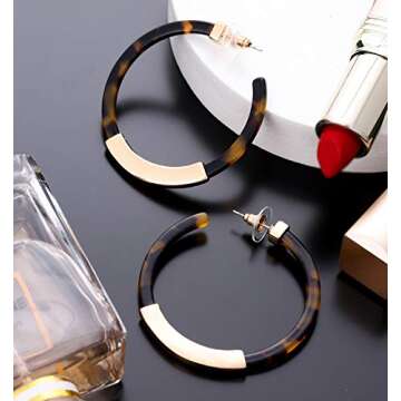 Hoop Earrings for Women Geometry Acrylic Resin Earrings Bohemia Tortoise Shell Earrings Mottled Statement Stud Earrings Fashion Jewelry(Dark Leopard)