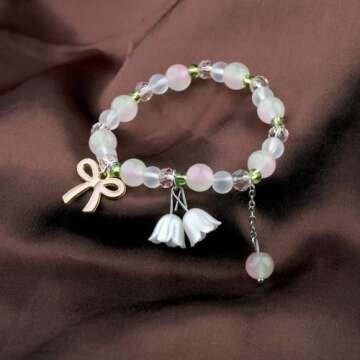 ENSIANTH Coquette Pink Bow Bracelet Coquette Gift Pink Bow Gift Coquette Pearl Jewelry Pink Coquette Gift (green br)