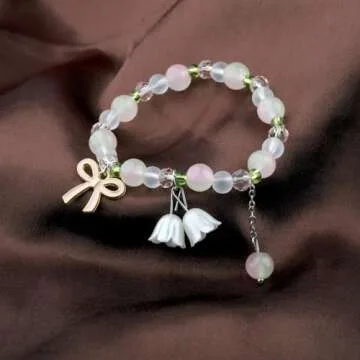 ENSIANTH Coquette Pink Bow Bracelet Coquette Gift Pink Bow Gift Coquette Pearl Jewelry Pink Coquette Gift (green br)