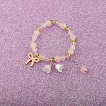 ENSIANTH Coquette Pink Bow Bracelet Coquette Gift Pink Bow Gift Coquette Pearl Jewelry Pink Coquette Gift (green br)