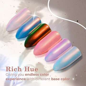 PrettyDiva Mermaid Chrome Nail Powder - White Unicorn Chrome Nails Powder Aurora Iridescent Powder P...