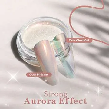 PrettyDiva Mermaid Chrome Nail Powder - White Unicorn Chrome Nails Powder Aurora Iridescent Powder Pigment for Nails, Opal Pearl Mica Powders Sunset Chameleon Chrome Nail Powder Manicure Pigment