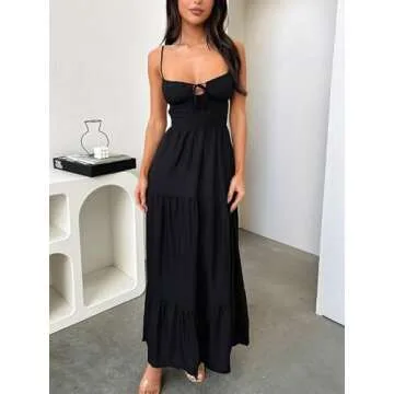 Qhecomce Women Corset Dress Sleeveless Milkmaid Dress Summer Bustier Dress Sexy Cottagecore Dress Midi Dresses with Pockets (C-Black Corset, Small)