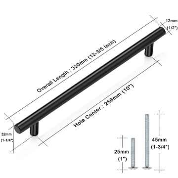 Probrico 10" Center to Center Black Modern Cabinet Pulls