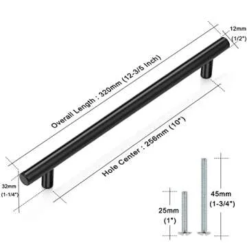 Probrico 10" Center to Center Black Modern Cabinet Pulls