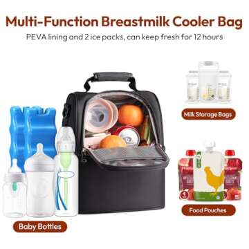 NCVI Breastmilk Cooler Bag with 2 Ice Pack, Breast Pump Bag with Cooler Fits 6 Bottles, Double Layer...