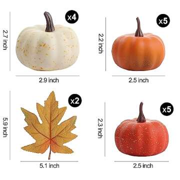 CHEAWRTZ 16PCS Realistic Mini Pumpkin Decor,Fall Decor with Pumpkins Maple Leaves, Artificial Pumpkin Decor for Autumn Filler, Realistic Pumpkin Decorations for Halloween Thanksgiving Fall Home Decor