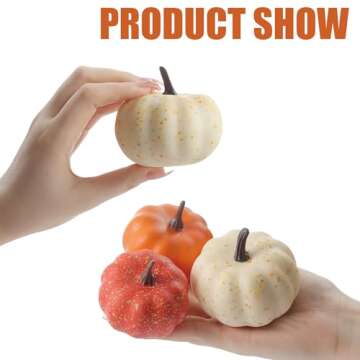 CHEAWRTZ 16PCS Realistic Mini Pumpkin Decor,Fall Decor with Pumpkins Maple Leaves, Artificial Pumpkin Decor for Autumn Filler, Realistic Pumpkin Decorations for Halloween Thanksgiving Fall Home Decor