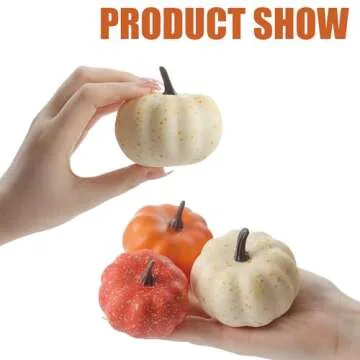 CHEAWRTZ 16PCS Realistic Mini Pumpkin Decor,Fall Decor with Pumpkins Maple Leaves, Artificial Pumpkin Decor for Autumn Filler, Realistic Pumpkin Decorations for Halloween Thanksgiving Fall Home Decor