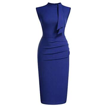 Miusol Women's Retro 1950s Style Half Collar Ruffle Cocktail Pencil Dress (Medium, Royal Blue)
