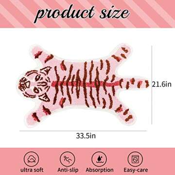 Seek4comfortable Tiger Shaped Bath Mat for Bathroom, Pink Tiger Bathroom Rug Non-Slip Animals Bath M...