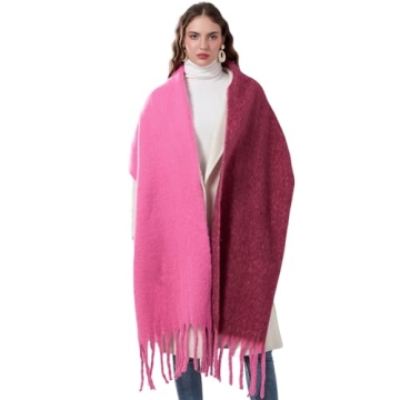Yoawdats Women Winter Warm Scarf - Elegant Contrast Color Oversized Soft Wrap