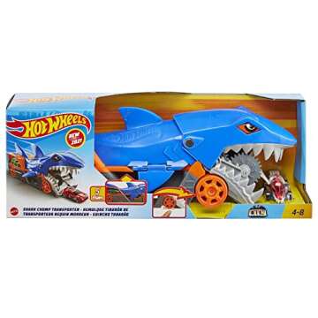 Hot Wheels Toy Car Playset, Shark Chomp Transporter & 1:64 Scale Car, Connects to Track & Stores 5 1:64 Scale Vehicles