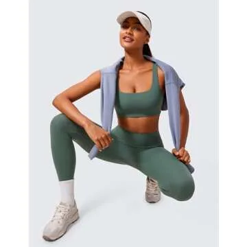 CRZ YOGA Butterlift Double Lined Square Neck Sports Bras for Women - Wireless V-Shaped Racerback Workout Yoga Top Non Padded Dark Forest Green Medium