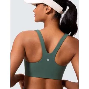 CRZ YOGA Butterlift Double Lined Square Neck Sports Bras for Women - Wireless V-Shaped Racerback Workout Yoga Top Non Padded Dark Forest Green Medium