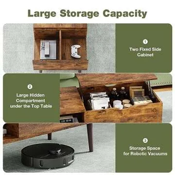 OLIXIS Modern Lift Top Coffee Table Wooden Furniture with Storage Shelf and Hidden Compartment for Living Room Office