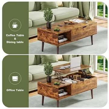 OLIXIS Modern Lift Top Coffee Table Wooden Furniture with Storage Shelf and Hidden Compartment for Living Room Office