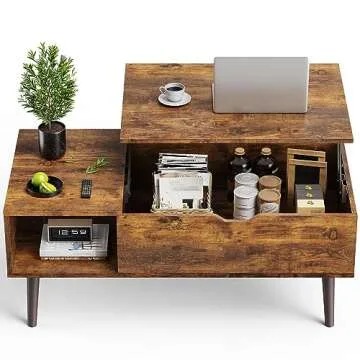 OLIXIS Modern Lift Top Coffee Table Wooden Furniture with Storage Shelf and Hidden Compartment for Living Room Office