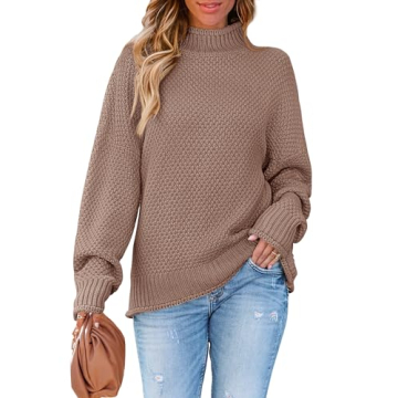 ZESICA Women's Turtleneck Batwing Sleeve Oversized Cozy Knitted Sweater