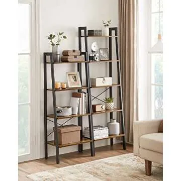VASAGLE Ladder Shelf, 5-Tier Bookshelf, Storage Rack, Bookcase with Steel Frame, Wood Look Accent Furniture with Metal Frame, 22.1 x 13.3 x 67.7 Inches, Rustic Brown ULLS45X