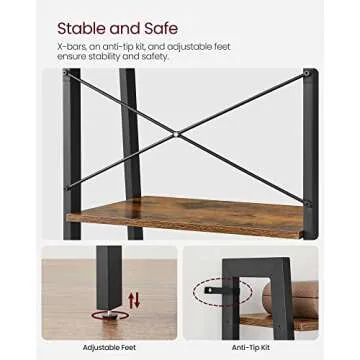 VASAGLE Ladder Shelf, 5-Tier Bookshelf, Storage Rack, Bookcase with Steel Frame, Wood Look Accent Furniture with Metal Frame, 22.1 x 13.3 x 67.7 Inches, Rustic Brown ULLS45X