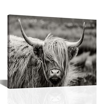 Highland Cow Canvas Wall Art Ready to Hang Modern Decor